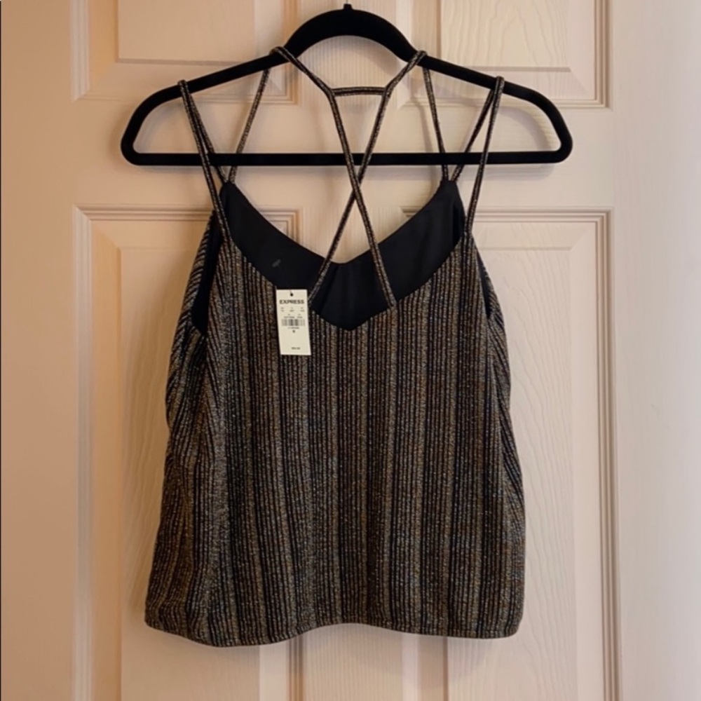 NWT Express Gold, Silver, Black Strappy Crop Top